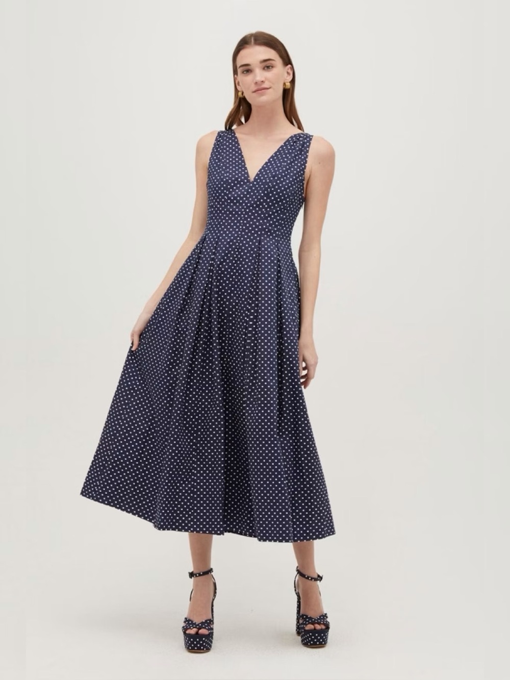 Hill House Home The Jacqueline Dress Navy Polka Dot Midi Dress Size XS NWT